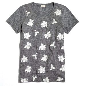 J. Crew Floral Embroidered Soft Grey Tee Size Extra Small